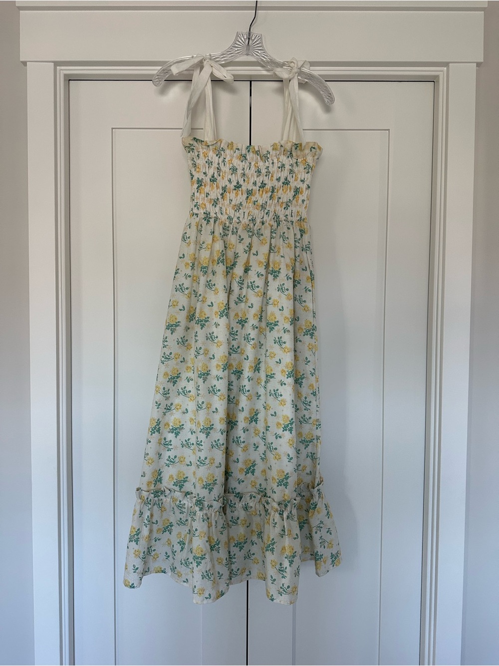 MARBLE White Midi Dress with Yellow & Green Floral Pattern